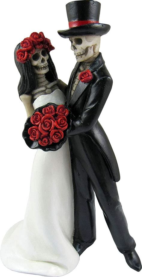 gothic skeleton wedding cake toppers halloween lovers figurine