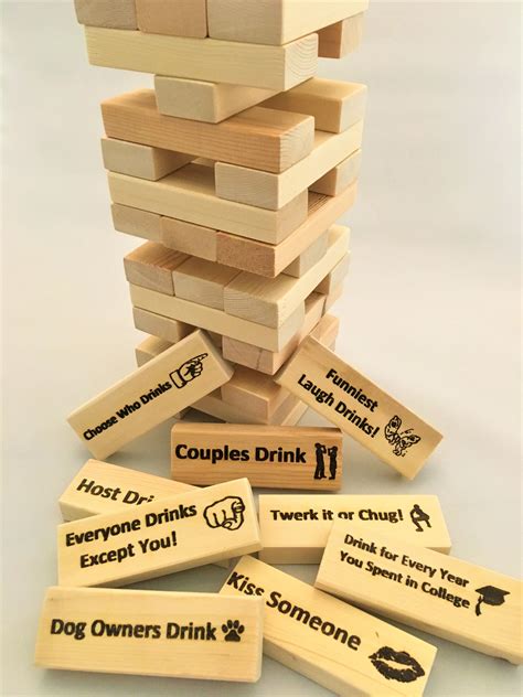 Laser Engraved Wood Party Blocks Drinking Game Party Blox Drinking