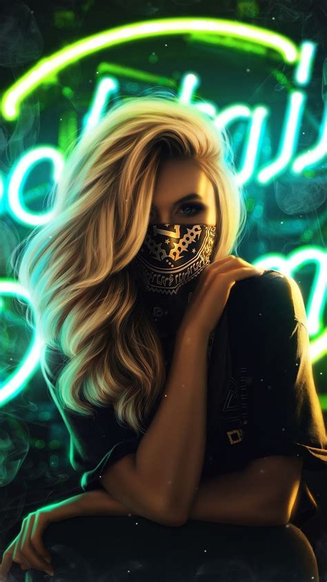 neon mask girl wallpaper download mobcup