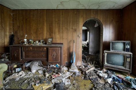 Living Room Inside An Abandoned And Decayed Time Capsule House In Rural