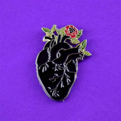 Black Anatomical Heart Soft Enamel Pin Cute Pin Pins Etsy