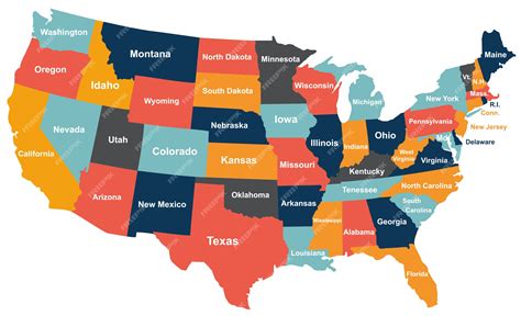 mapa colorido dos eua com os estados vetor premium