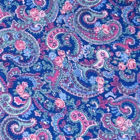 Pink Purple Aqua Blue Paisley Cotton Fabric Quilting Tiny Flowers Too