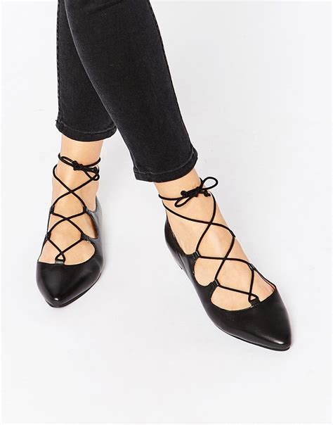 Warehouse Pointed Ghillie Lace Up Flat Shoes At Lace Up