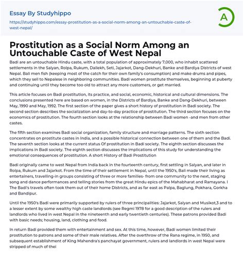 Prostitution As A Social Norm Among An Untouchable Caste Of West Nepal