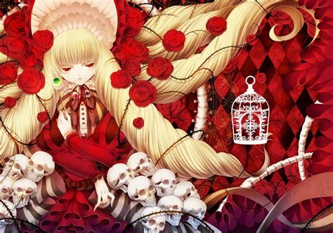 Free Download Anime Girl Red Dress Roses Skulls Blondie Girl