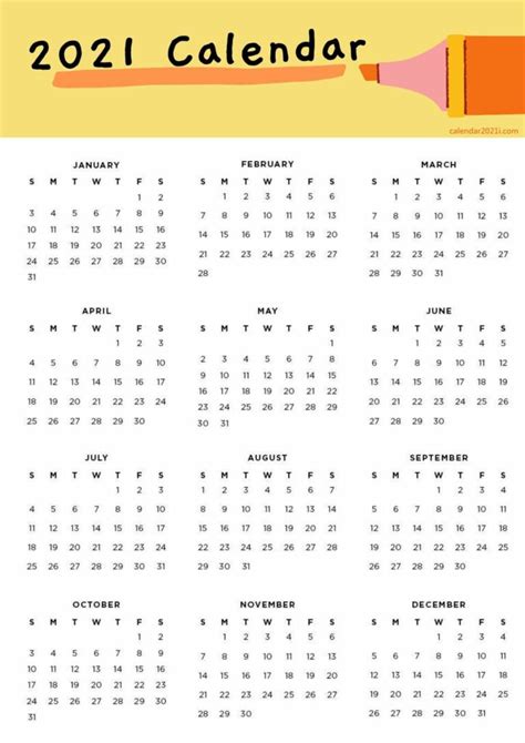 2021 Calendar A4 Size Printable Free Download