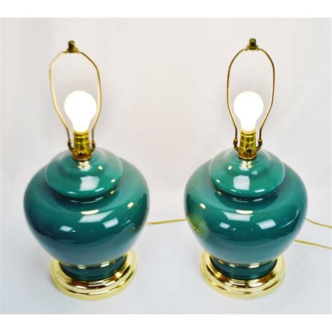 Pair Of Mid Century Green Glass Table Lamps Chairish