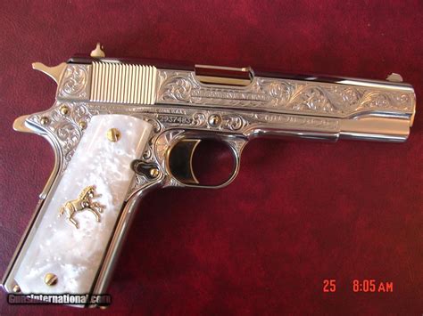Colt 1911 45fully Refinished In Bright Nickel With 24k Gold Accents2