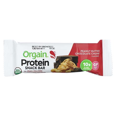 Orgain Organic Plant Based Protein Bar Peanut Butter Chocolate Chunk