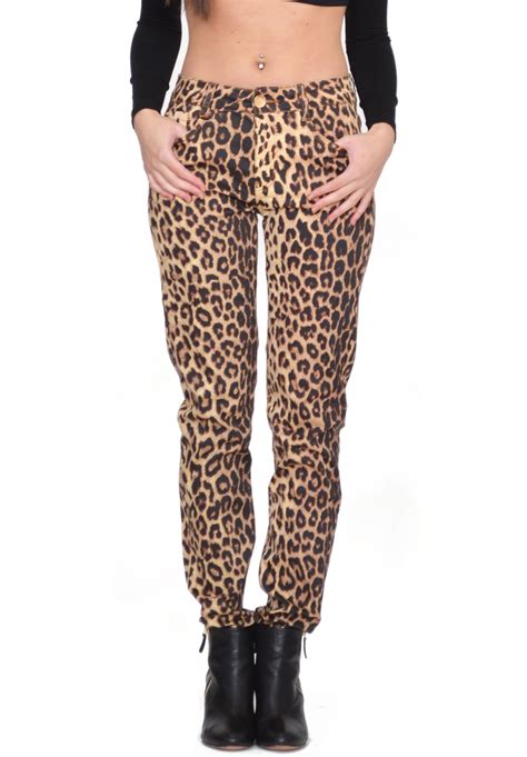 New Brown Leopard Animal Print Slim Skinny Fitted Stretch Jeans Pants