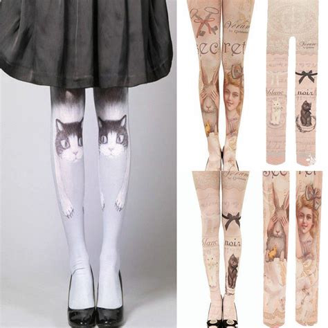 New Sexy Women Cute Cat Angel Tattoo Print Pantyhose Tights Stockings