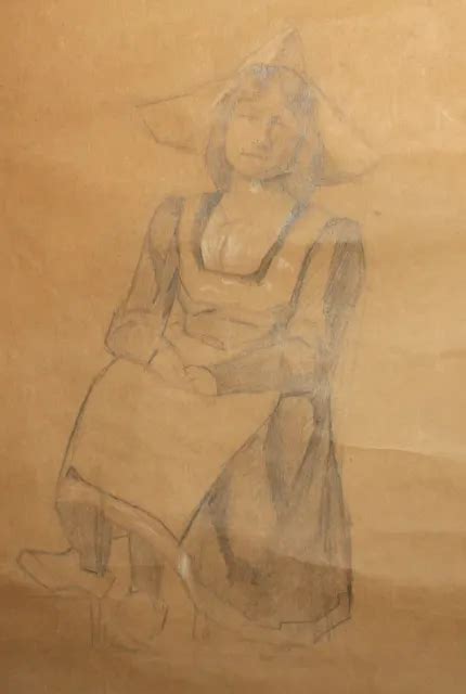 Vintage Impressionist Pencil Painting Woman Portrait Picclick