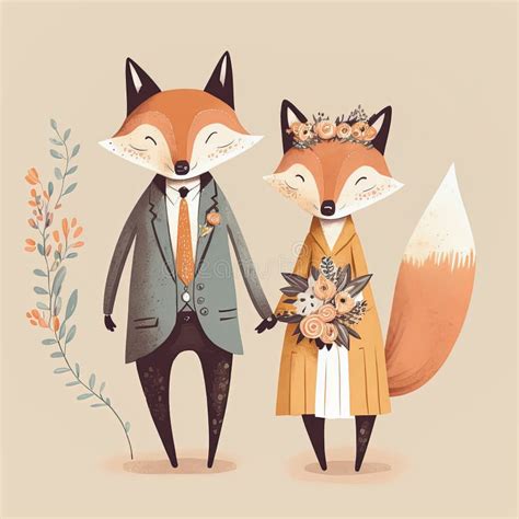Fox Bride And Groom Lovely Wedding Couple Just Married Stock Image