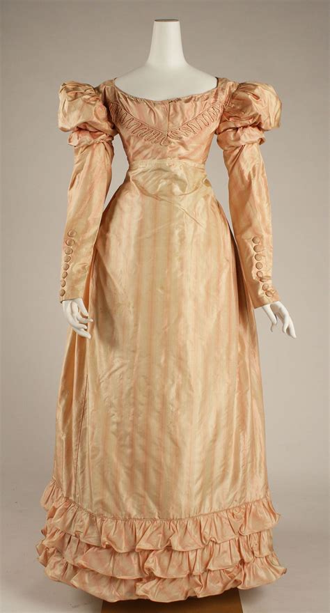 1820 Silk Visiting Dress British Front 1820s Fashion Historical