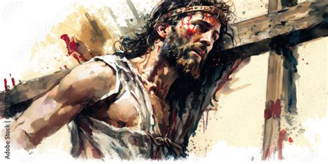 portrait of jesus christ carrying the wooden cross powerful and iconic religious artwork of