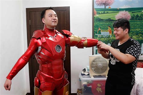 A Home Made Iron Man Costume Worn By Its Creator In Jiaxing Zhejiang