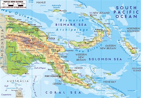 Large Physical Map Of Papua New Guinea With Major Cities Papua New