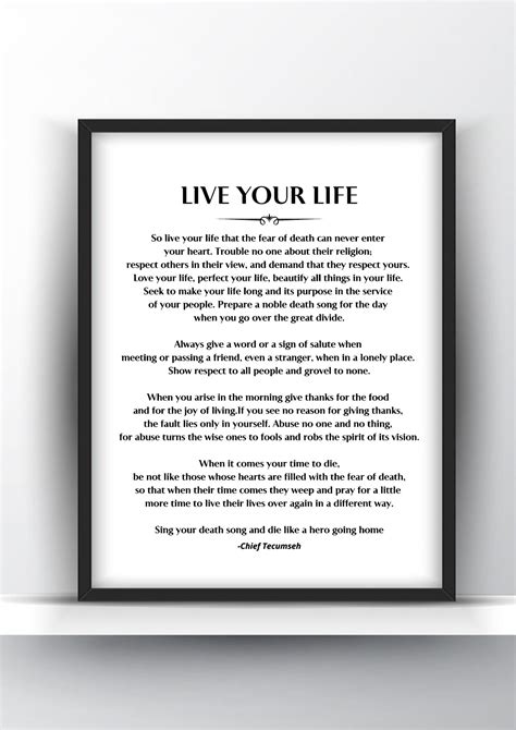 Live Your Life Poem By Chief Tecumseh Printable And Poster Shark