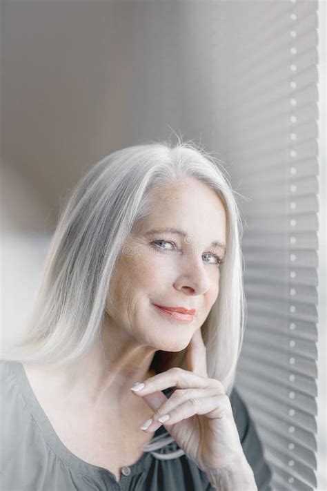 Stunning Beautiful And Self Confident Best Aged Woman With Grey Hair Stock Image Image Of