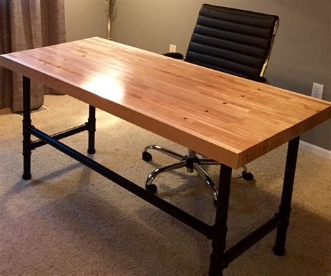 Having a builder built computer desk was great but the plastic top never sat right with me. Reclaimed Bowling Alley Desk | Wood desk top, Butcher ...