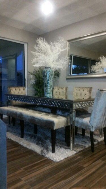 Set 4 tufted beige dining chairs. Mirrored dining set with tuft velvet chairs and arabesque ...