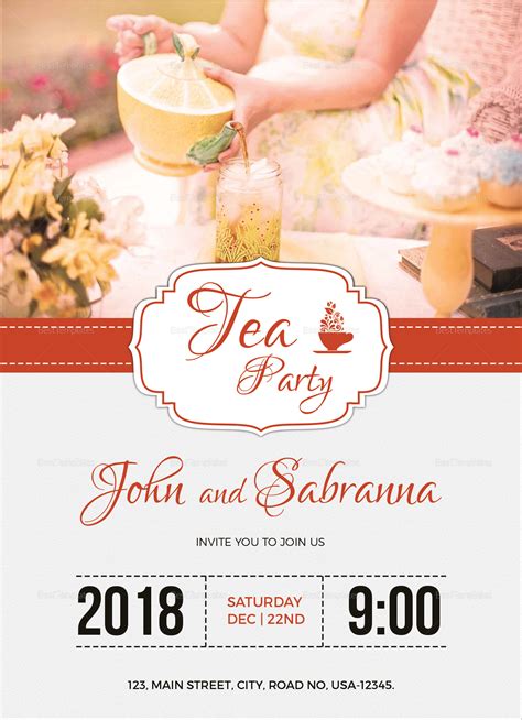 Modern Tea Party Invitation Design Template In Word PSD Publisher