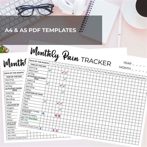 Printable Monthly Pain Tracker For Bullet Journal Track Etsy Uk