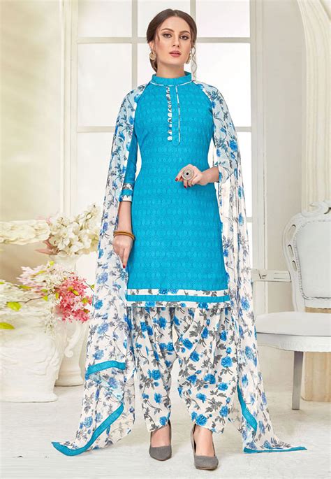 Sky Blue Cotton Punjabi Suit 192976 Dress Materials Cotton Dress