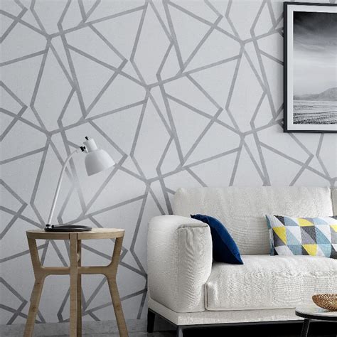 Grey Geometric Wallpaper For Living Room Bedroom Gray White Patterned