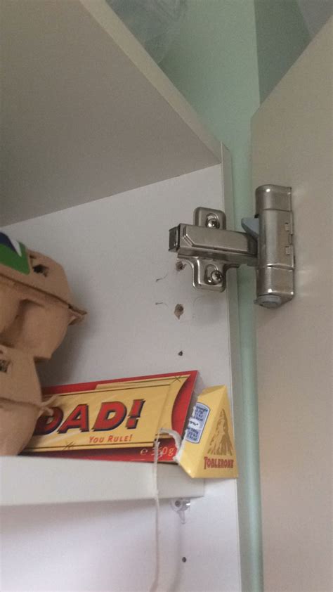 These hinges are commonly found all around. Kitchen cabinet hinge off, whats the best way to repair ? | DIYnot Forums
