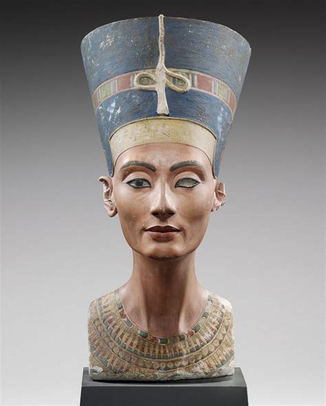 Coloured Model Bust Of Queen Nefertiti New Kingdom 18th Dynasty Ca 1340 Bce Limestone And