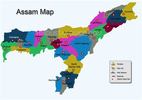 Map Of Assam Districtwise Assam Map Pilgrimage Centres In Assam Beaches In Assam