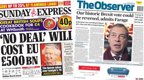 Newspaper Headlines Brexit Could Be Reversed Farage