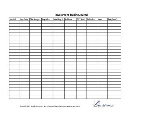 Investment Stock Trading Journal Spreadsheet Investing Stock Trading