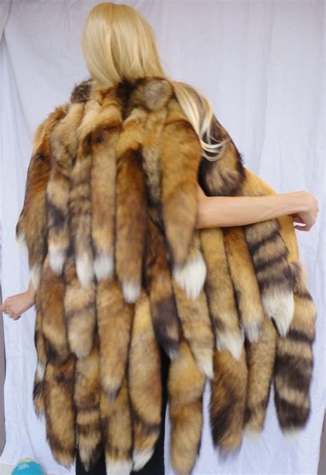 Womens Vintage Genuine Long Red Fox Fur Tails Vest Coat Fox Fur