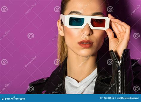 Beautiful Young Asian Woman In 3d Glasses Looking At Camera Stock Image