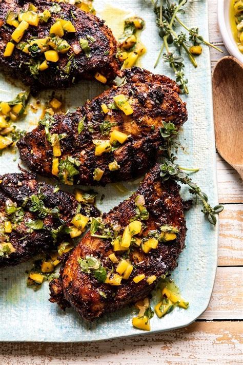 Top with chicken mixture, mango salsa and. Tropical Jerk Grilled Chicken with Charred Mango Salsa ...