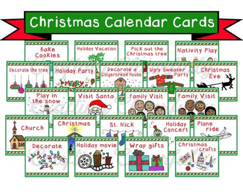 Christmas Calendar Cards Childrens Calendar Digital Etsy