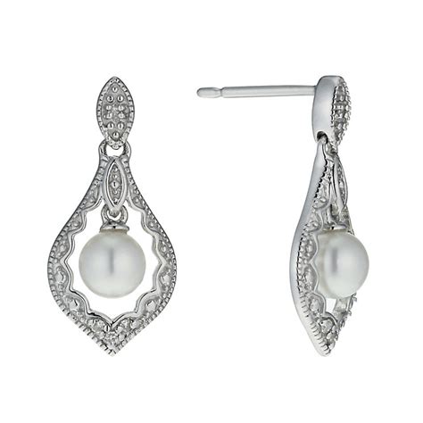 9ct White Gold Cultured Freshwater Pearl And Diamond Earrings Ernest Jones