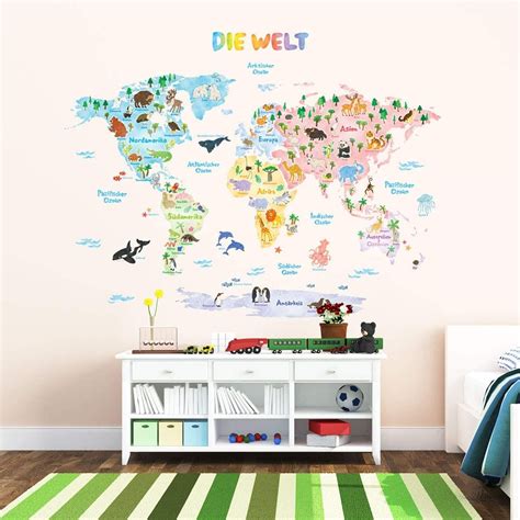 Entdecken sie neuheiten und aktuelle trends aus der welt der tapeten. DECOWALL DLT-1615DE Weltkarte Tierweltkarte Tiere ...