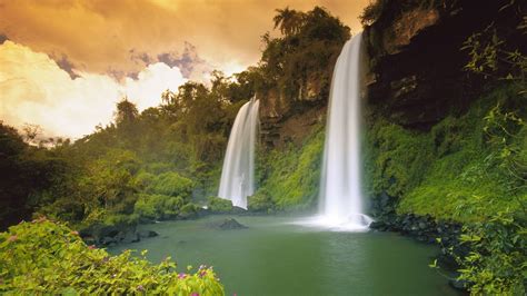 Картинки водопад природа водоем зелень джунгли небо пейзаж обои