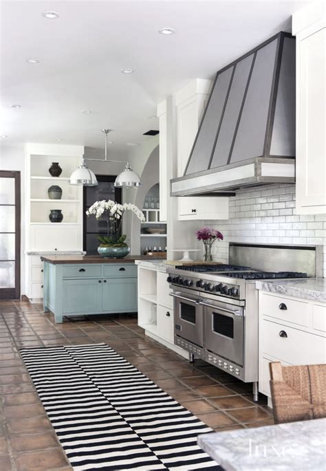 Spanish Colonial White Kitchen With Mint Green Island Luxe Interiors