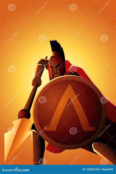 Spartan Warrior With His Spear And Shield Stock Vector Illustration