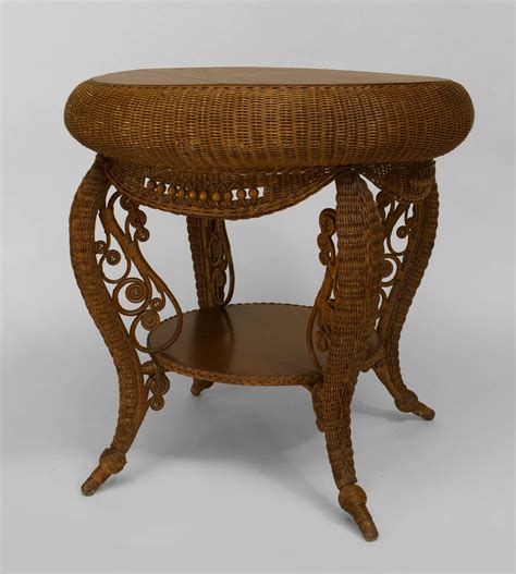Small 19th C American Heywood Wakefield Oak And Wicker Table For Sale