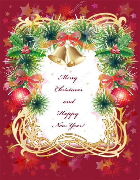 Christmas Greeting Card With Balls Bells And Holly Stock Vector Image