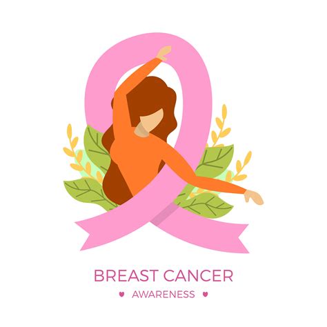 Flat Breast Cancer Awareness Ribbon With Background Vector Illustration