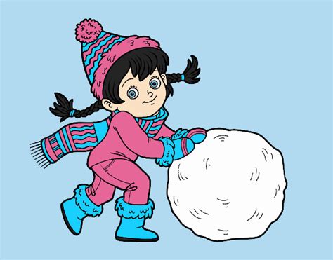 Colored Page Little Girl With Big Snowball Painted By Lorna