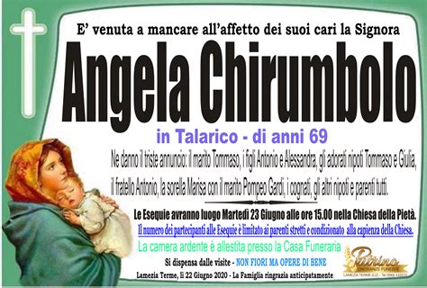 Esequie Angela Chirumbolo Necrologi Calabria