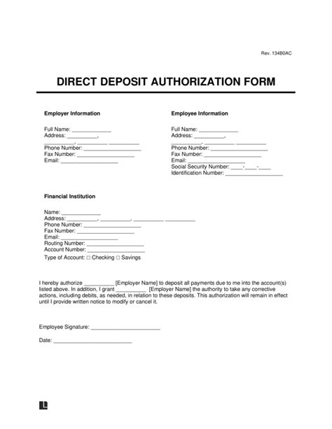 Free Direct Deposit Authorization Form Pdf And Word